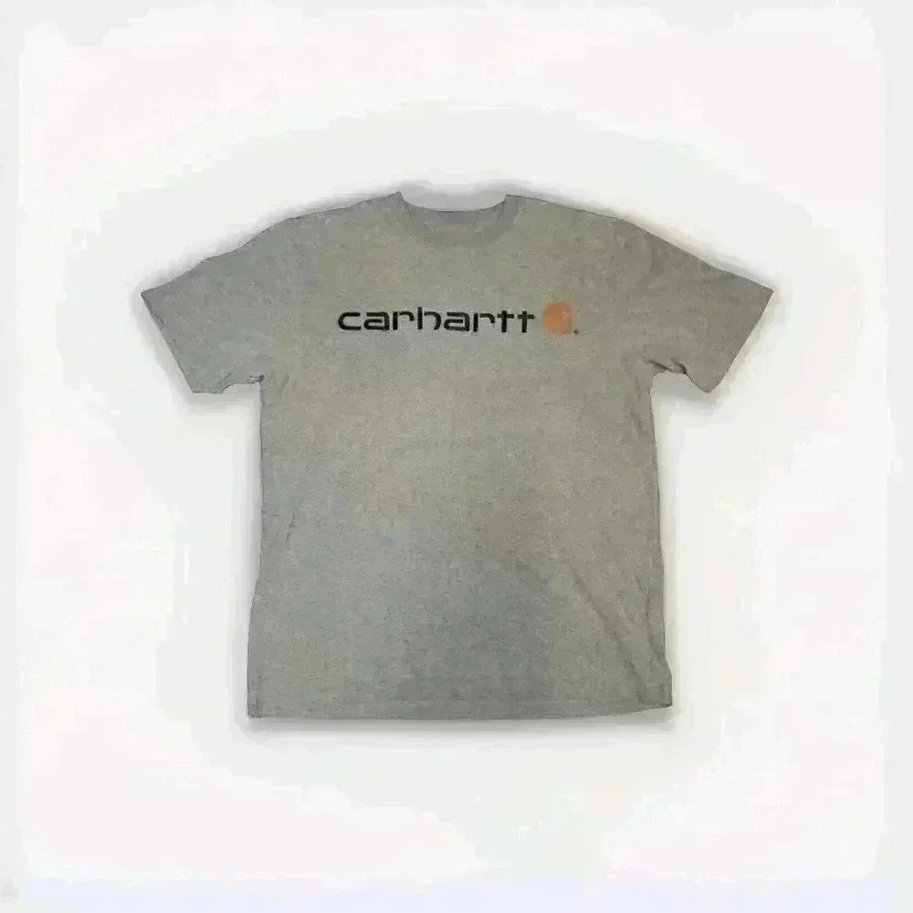 Carhartt Logo Tee Men's Medium Grey Regular Fit  Work Wear Casual Big Logo